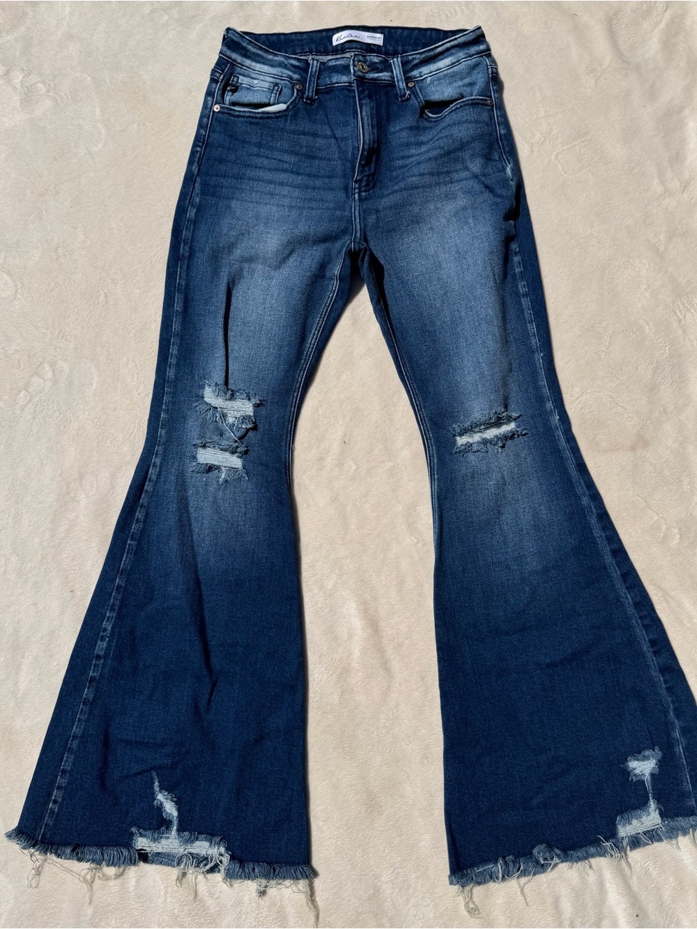 KanCan Dark Blue Distressed Flare Jeans